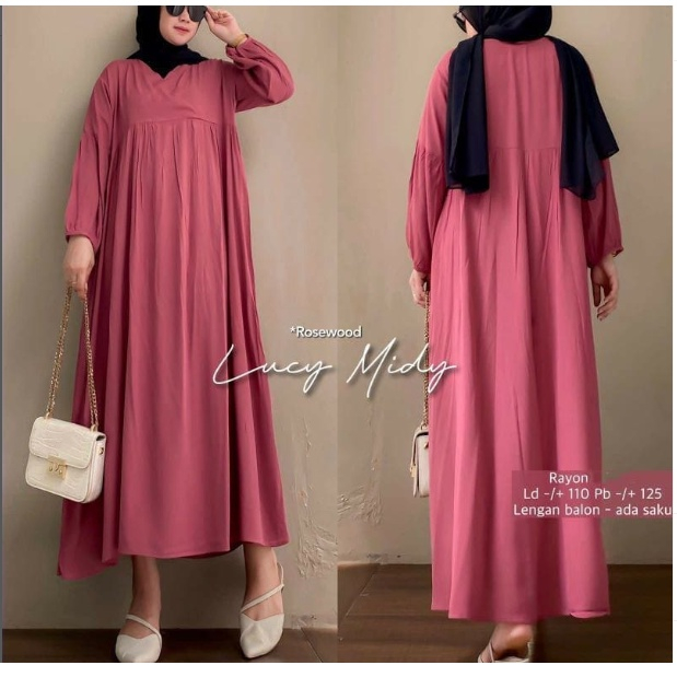 GAMIS WANITA LUCY MIDI DRESS BL Bahan KATUN RAYON MIDI DRESS WANITA TERBARU 2023 KEKINIAN / GAMIS WANITA MUSLIM MODERN / DRESS WANITA CASUAL