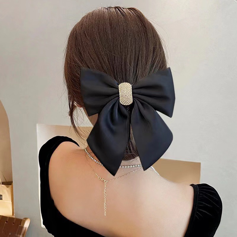 Delunashop Jepit Rambut Dasi Kupu-Kupu Klip pita permata bling bling Wanita Korea Ribbon Long Big Bow Hairpin All-match Elegan Temperamen Baik Aksesori Impor Fashion Murah