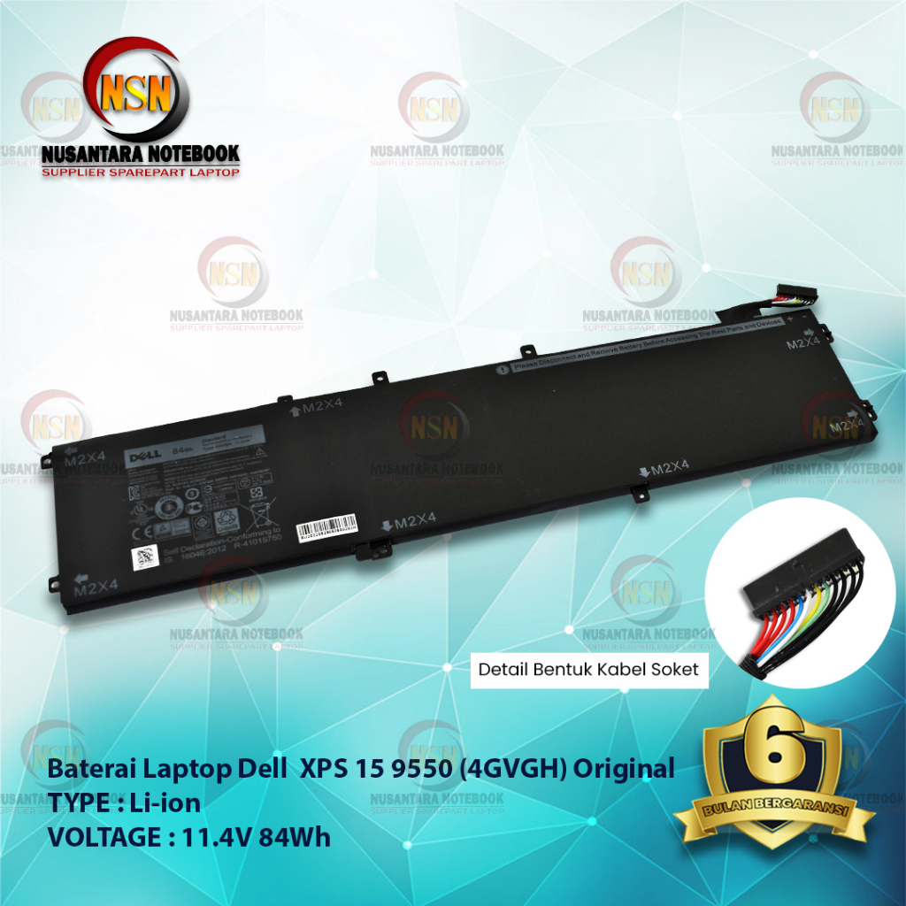 Baterai Laptop Dell ORI for XPS 15 9550 (4GVGH) 11.4V 84Wh