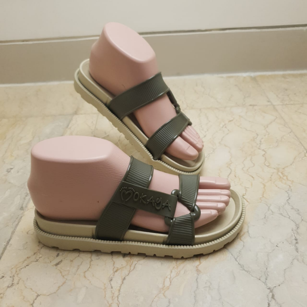 Sandal Slop Karet PCU Wanita Semi Gunung Ban Motif Segitiga emboss MOKAYA import MKY 2029-13 36-40