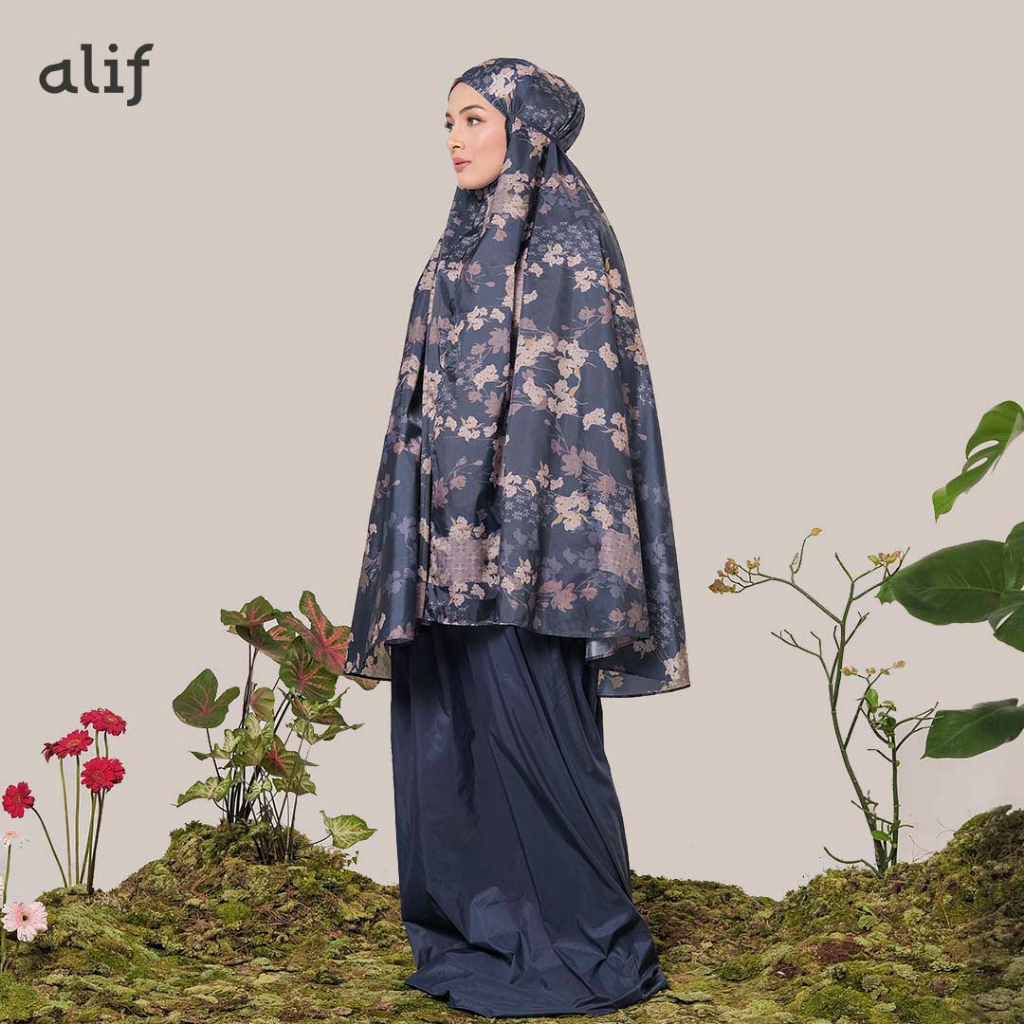 ALIF MUKENA MINI MOTIF PARASUT PREMIUM KOREA TRAVEL - ZINNIA IN BLUE PANSY ( MKN-205 )