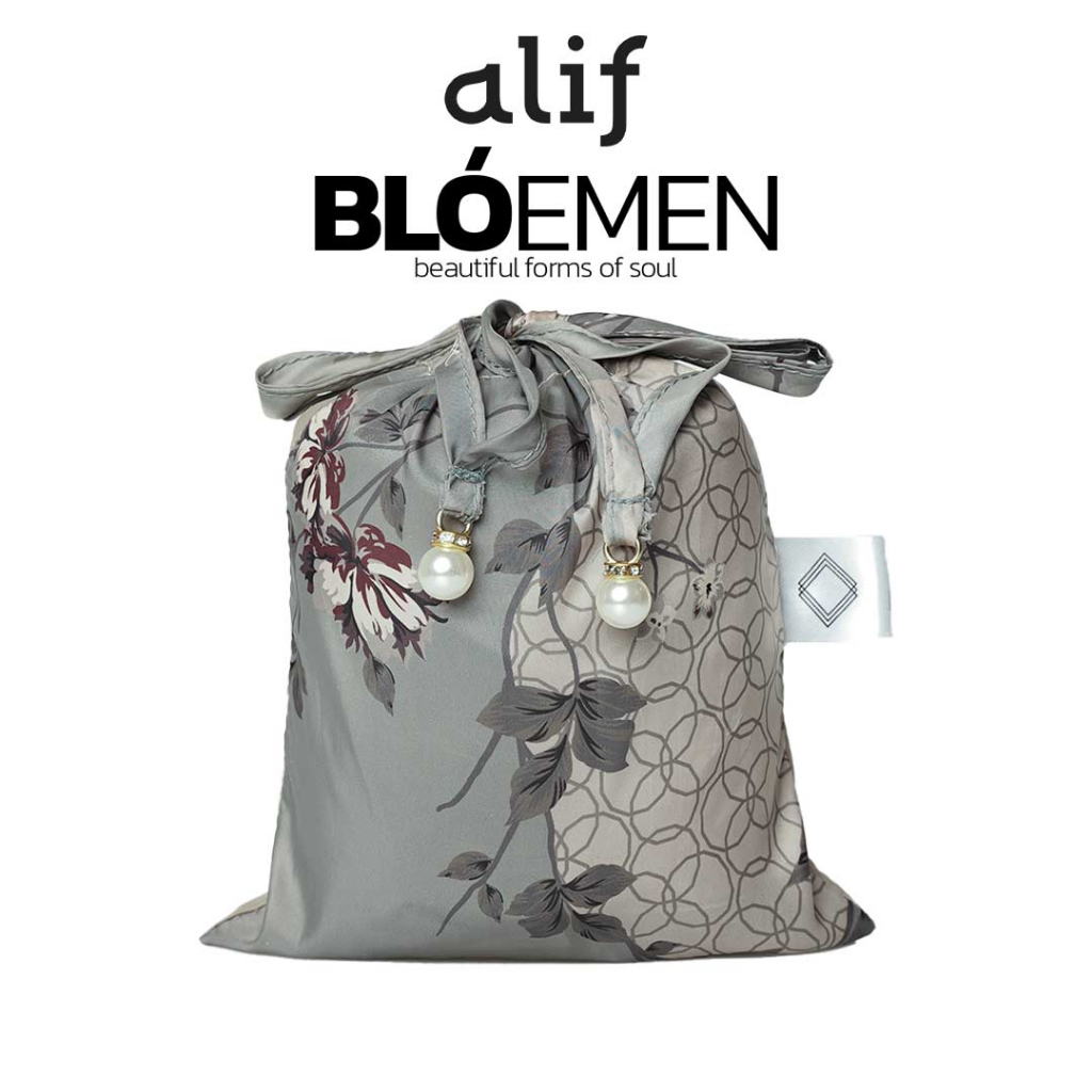 ALIF MUKENA MINI MOTIF PARASUT PREMIUM KOREA TRAVEL - SALVIA IN OYSTER GREY ( MKN-210 )