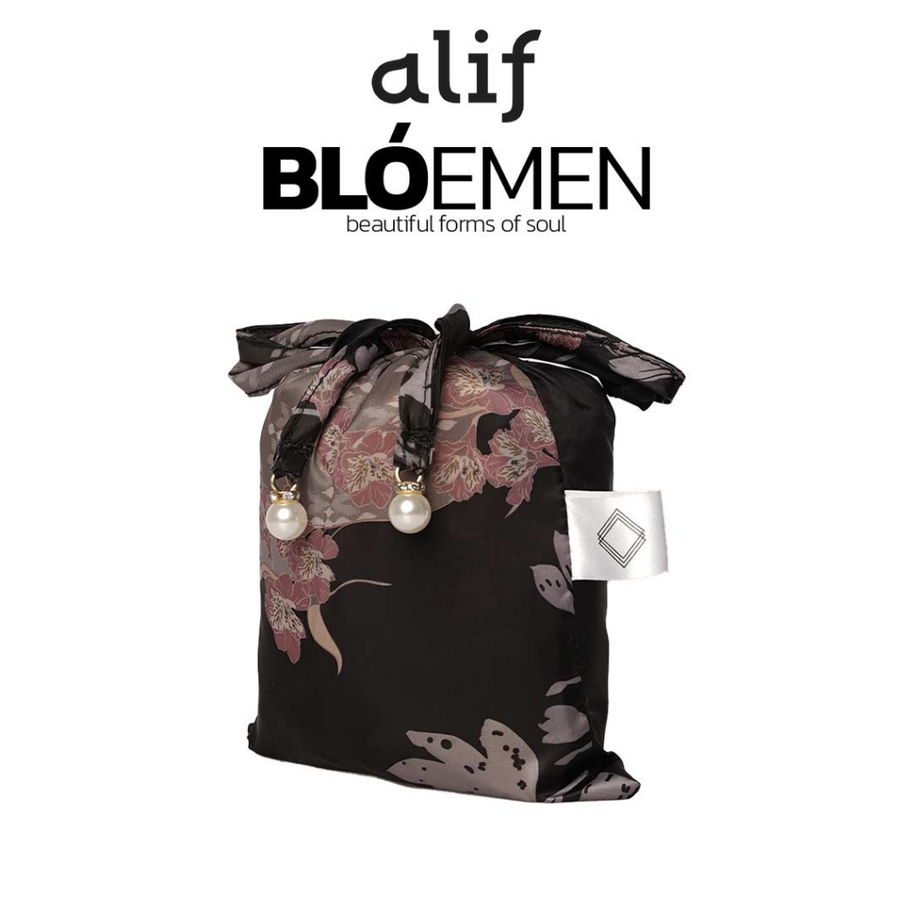 ALIF MUKENA MINI MOTIF PARASUT PREMIUM KOREA TRAVEL - DAISY IN BLACK ( MKN-211 )