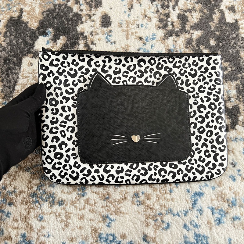 Kate Spade Large Zip Pouch Meow Black Multi