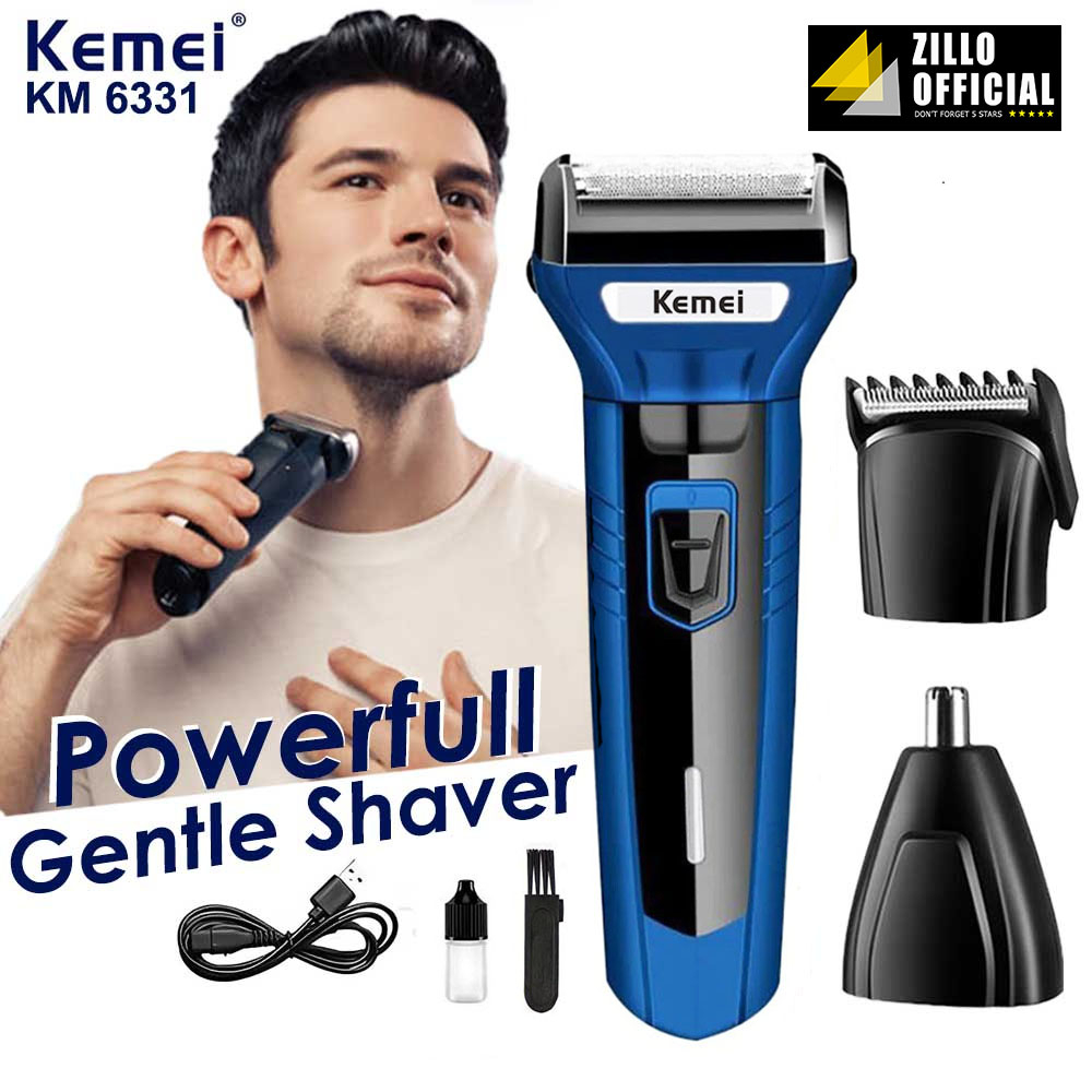 ZILLO Mesin Cukur 3in1 Multifungsi KEMEI Trimmer Shaver Cas Elektrik Untuk Rambut Kepala Kumis Jenggot Bulu Hidung