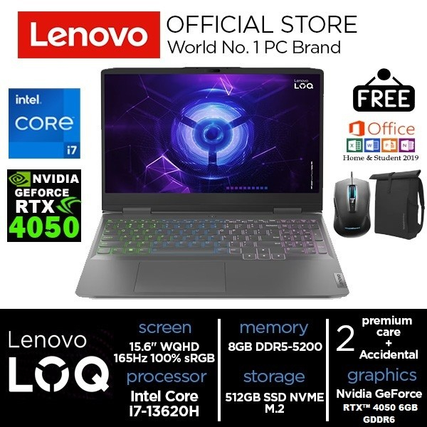 Lenovo LOQ 15 Gaming - i7-13620H - 8GB - 512GB SSD - RTX4050 6GB - 15.6&quot;WQHD IPS 100%sRGB - W11 - OHS