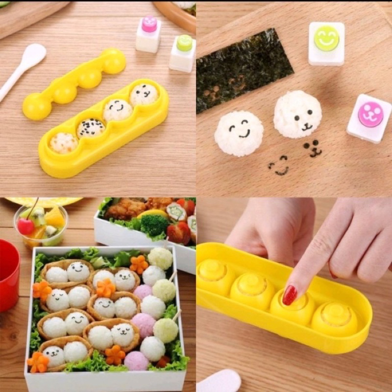 Cetakan Nasi Bento 4 Bola Press Bekal Anak Sekolah MPASI Bayi + Centong