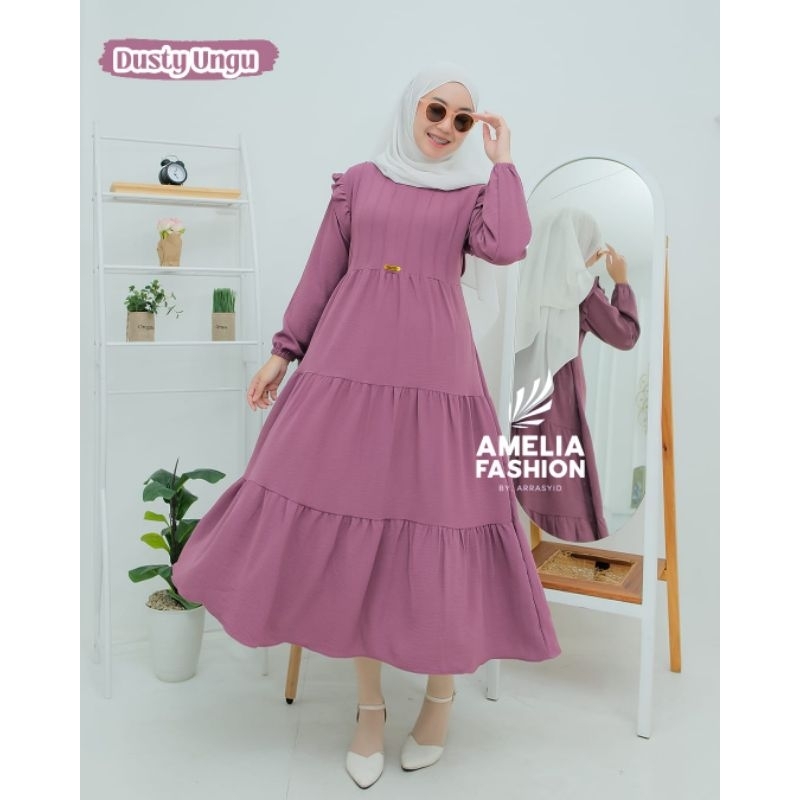 NAILA MIDI DRESS ORI AMELIA FASHION OUTFIT REMAJA MODERN KEKINIAN DRESS LEBARAN CRINGKLE TERBARU