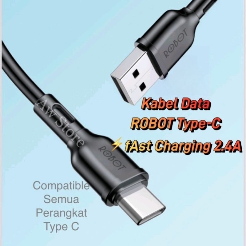 TYPE C ROBOT COLORFUL KABEL DATA TYPE C FAST CHARGING 2.4A STRONG MATERIAL STYLISH DESIGN CABLE TYPE C ORIGINAL ROBOT.