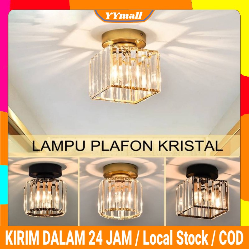 【COD】Lampu Kristal Plafon Lampu Plafon Gantung Kristal Minimalis 2 Model (Kotak & Bulat) Lampu krist
