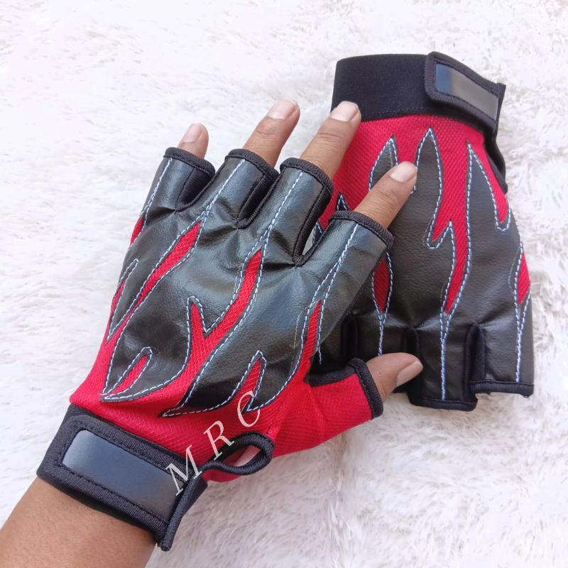 Sarung Tangan Motor Pria Setengah Jari/Sarung Tangan Motor Hitam Motif Api