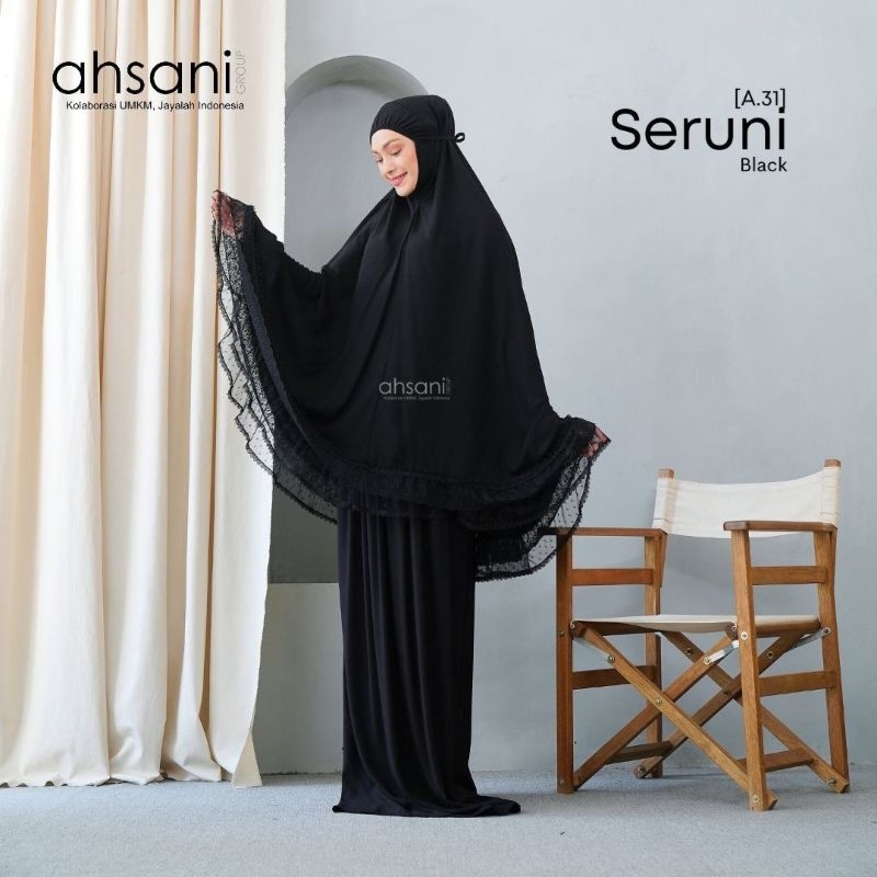 SERUNI MUKENA AHSANI HITAM A31 RAYON TWILL PREMIUM