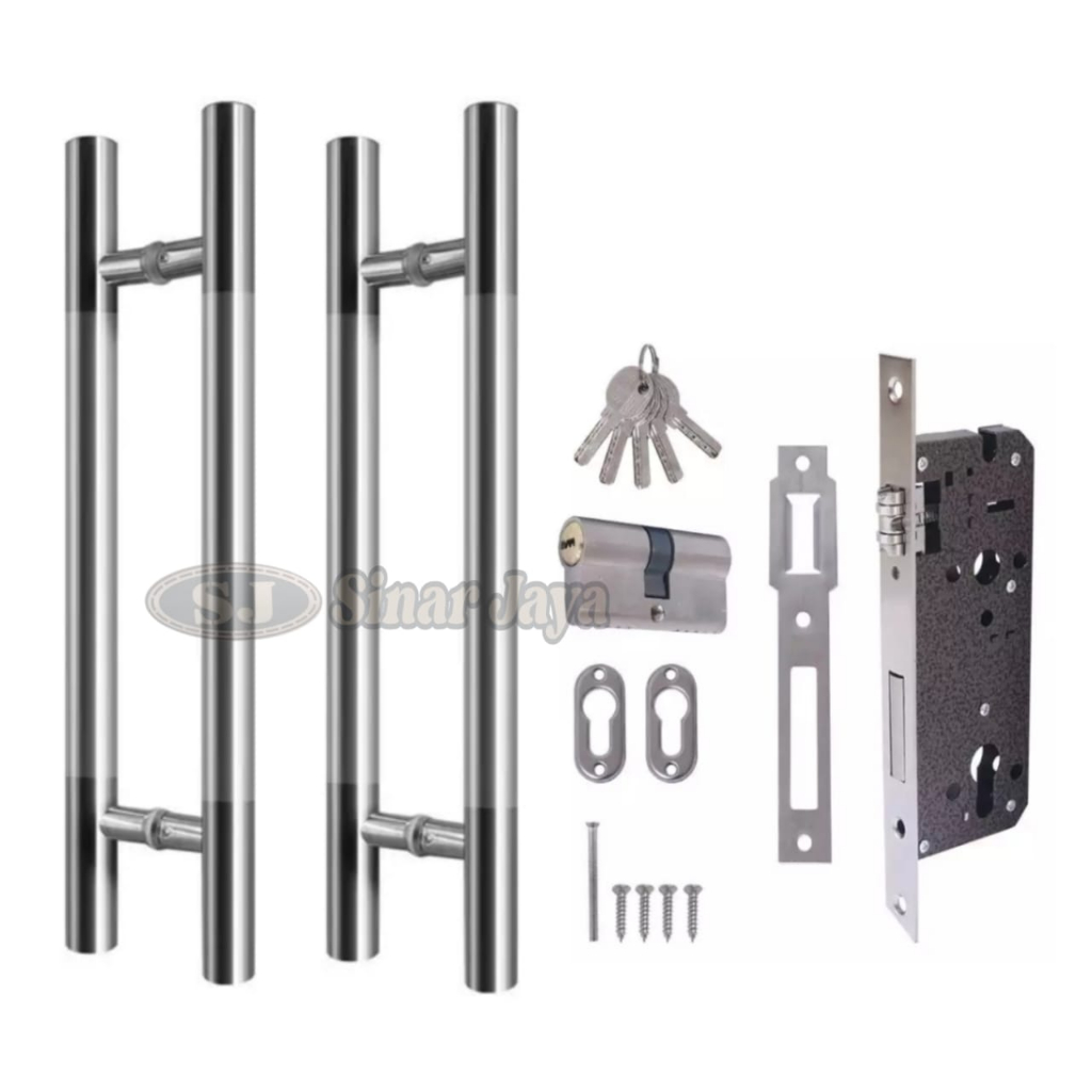 1 set fullset gagang pintu bauts tembus / tanam panjang 45cm 60cm handle kunci rumah minimalis gagang tarika kunci pintu kuputarung full stainless