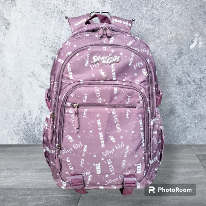 Silver Girl Series - Tas Ransel Backpack Sekolah Anak Perempuan SD/SMP Motif I Love U