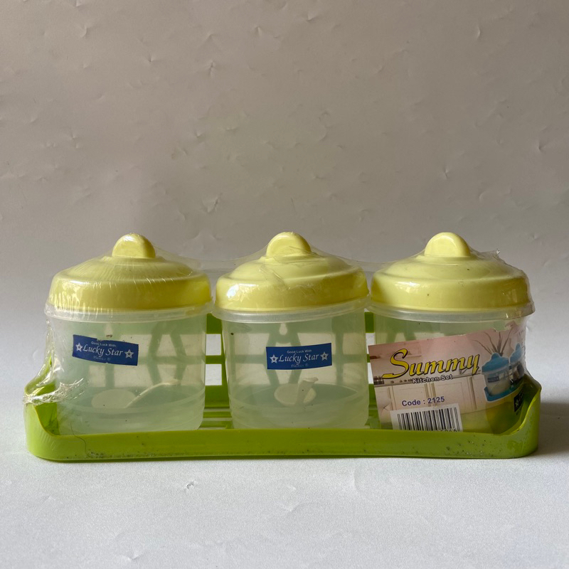 KITCHEN SET SUMMY LUCKY STAR 2125 ISI 3 TEMPAT BUMBU DAPUR GARAM MERICA BUBUK GULA SENDOK KECIL