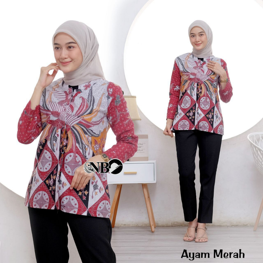 Baju Batik Wanita Modern Atasan Blouse Batik Kerja Kantor Wanita Seragam Batik M L XL XXL