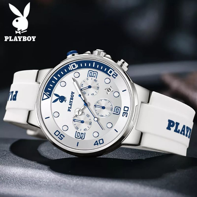 JAM TANGAN PLAYBOY PRIA ANTI AIR ORIGINAL QUARTZ KALENDER LUMINOUS MULTIFUNGSI NYAMAN TALI SILIKON W