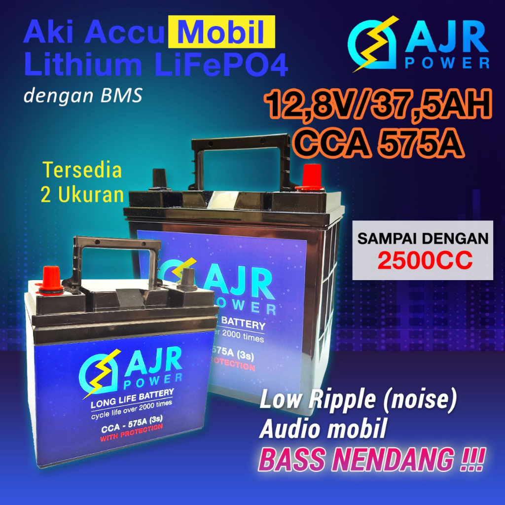 ACCU AKI Lithium LiFePo4 MOBIL AVANZA XENIA MOBILIO RUSH ERTIGA JAZZ AJR POWER 12V 12,8V 37,5AH BMS 