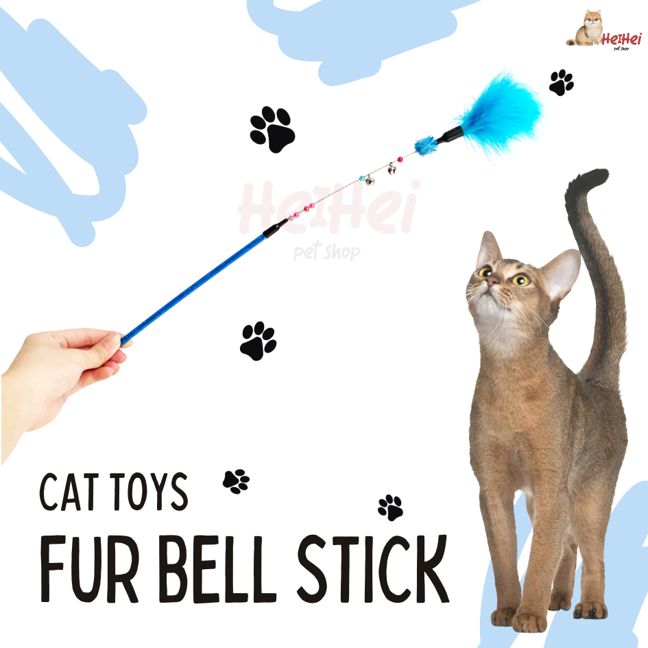 FUR BELL STICK - Mainan Stik Kucing - Cat Toys Tongkat Bulu Lonceng - Mainan Anak Kucing Lucu