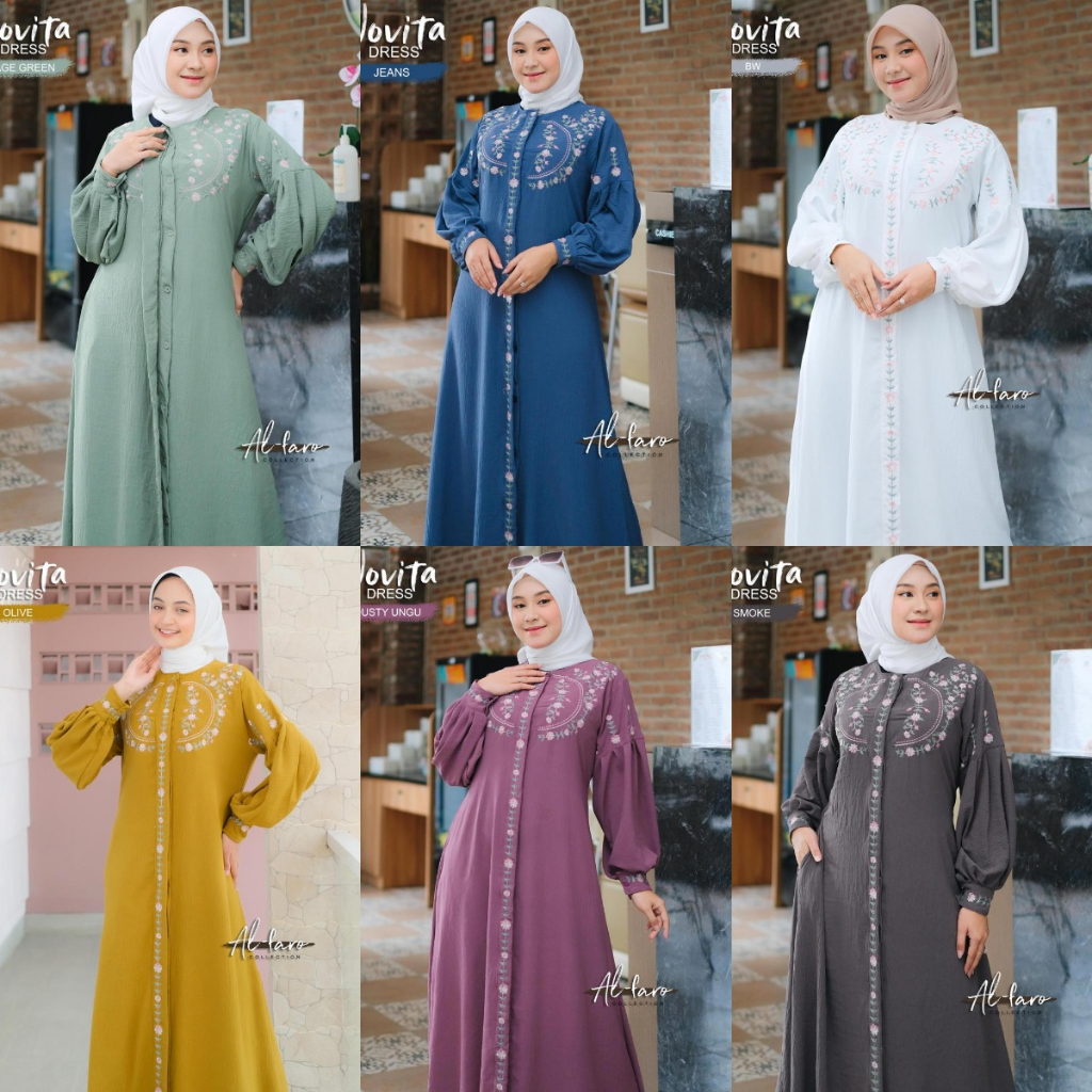 Dress cringkle Devita Zahra Novita Alfaro Amelia Bordir Brokat dress syari lebaran putih haji seragam pengajian komunitas ootd hits fashion