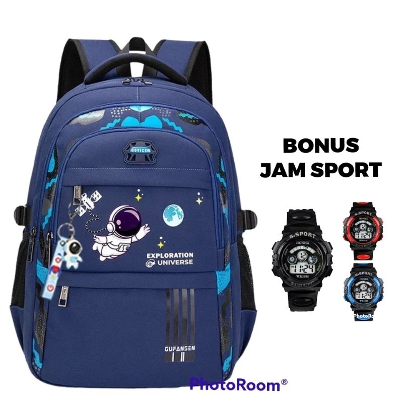 Tas ransel anak sekolah SD laki laki astronot bonus jam