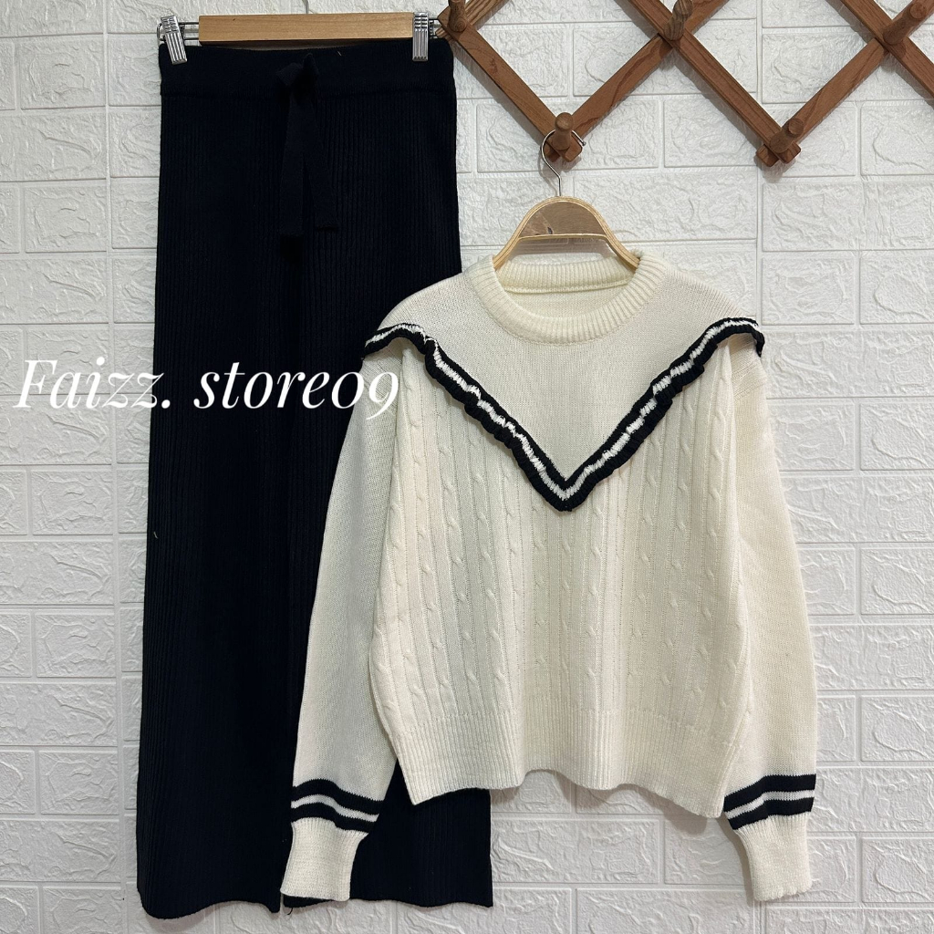 Oneset Sweater Rajut Diba Setelan Celana Kulot Rajut Premium Wanita