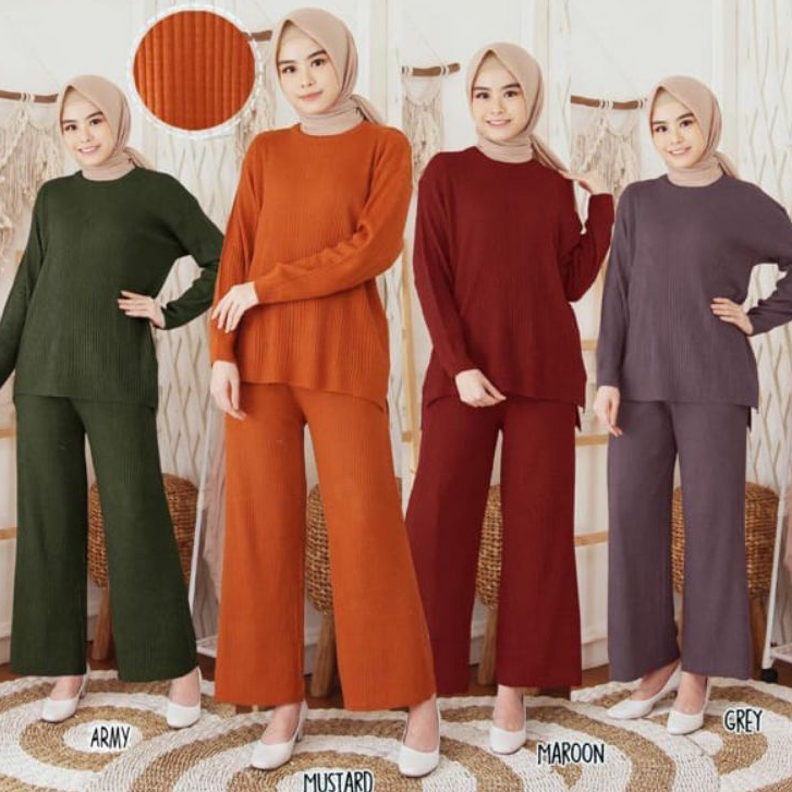 ONE SET celana kulot rajut+sweater bayoneta tangan balon