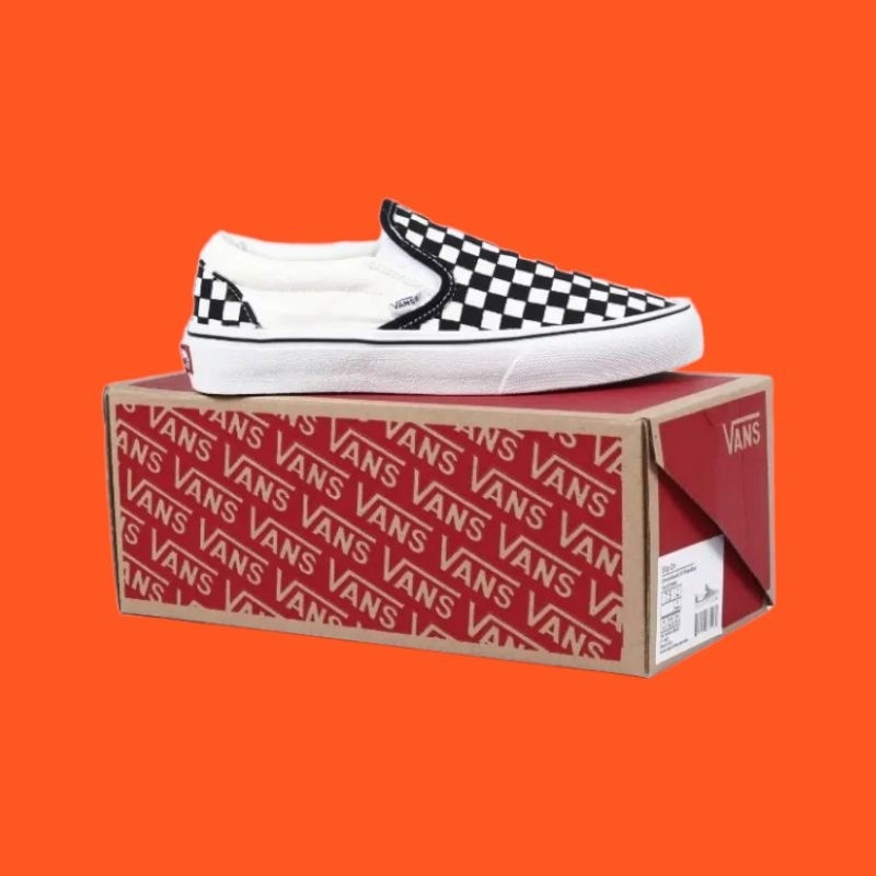 [BISA COD] VANS SLIP ON CHEKERBOARD CLASSIC BLACKWHITE PREMIUM