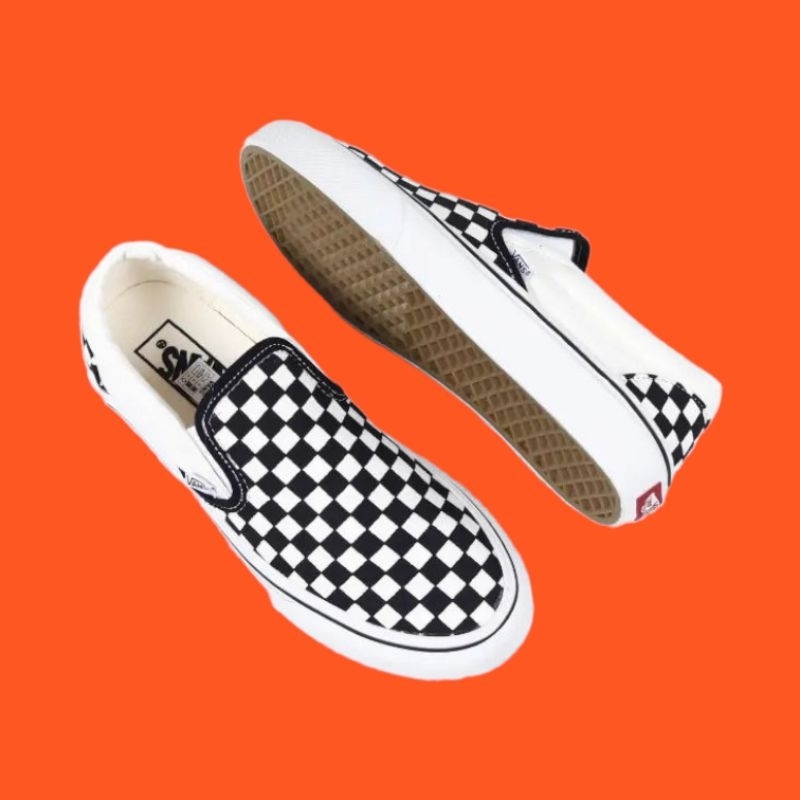 [BISA COD] VANS SLIP ON CHEKERBOARD CLASSIC BLACKWHITE PREMIUM