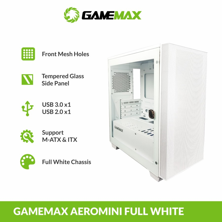 GAMEMAX AERO MINI WHITE Tempered Glass GAMING MICRO ATX CASE