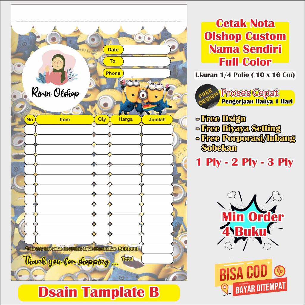

nota olshop karakter nama sendiri ukuran 1/4 polio nota olshop custom nota olshop aesthetic