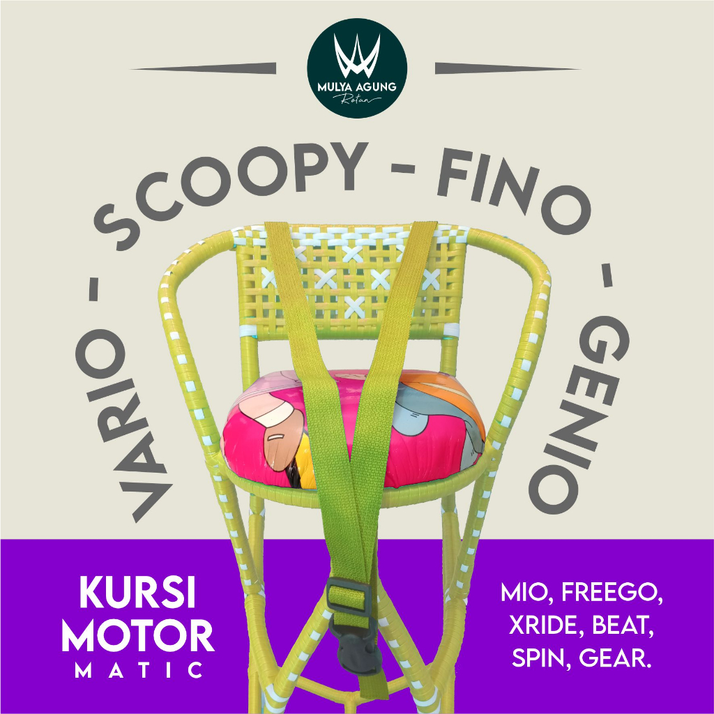 Bangku Rotan Anak Motor Matic Genio Fino Beat Vario untuk Boncengan Depan dilengkapi Sabuk Pengaman 