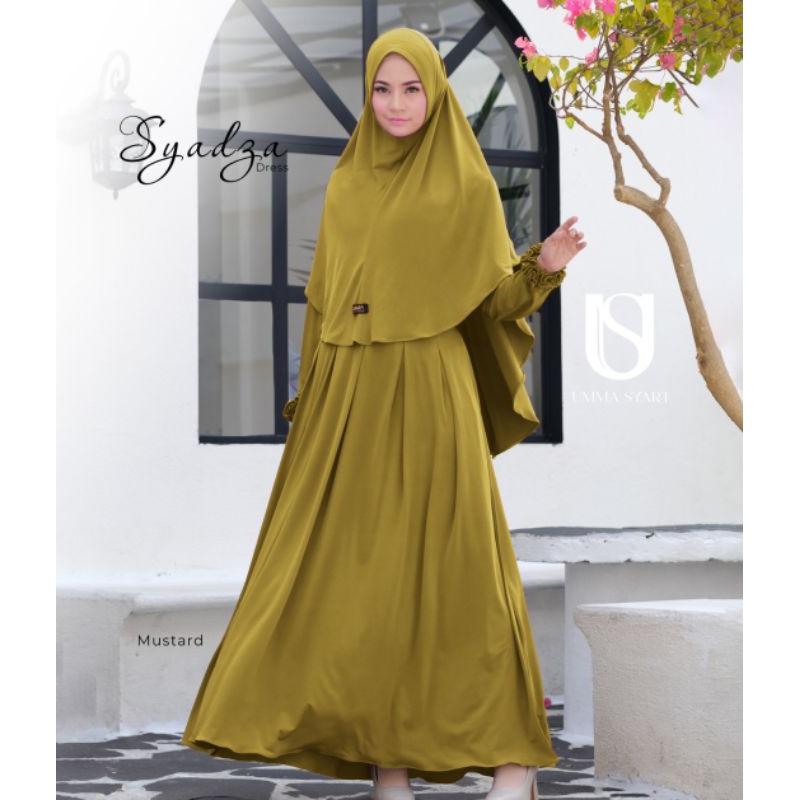 GAMIS SYADZA JERSI PREMIUM ORI BY UMMA SAGE BLACK MARRON NAVY