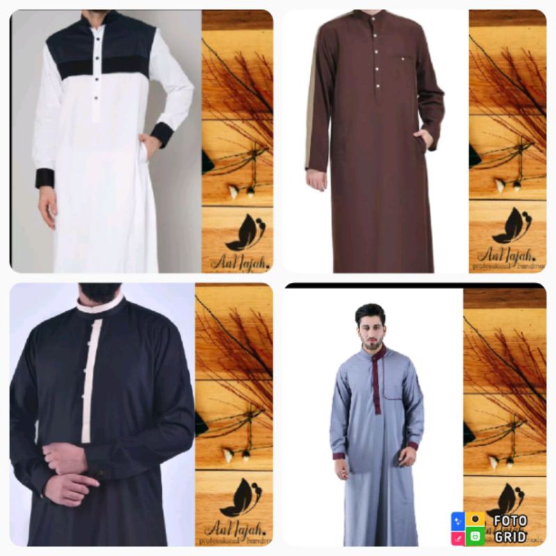 jubah luaran pria gamis thobe jubah arab bordir Al Haramain