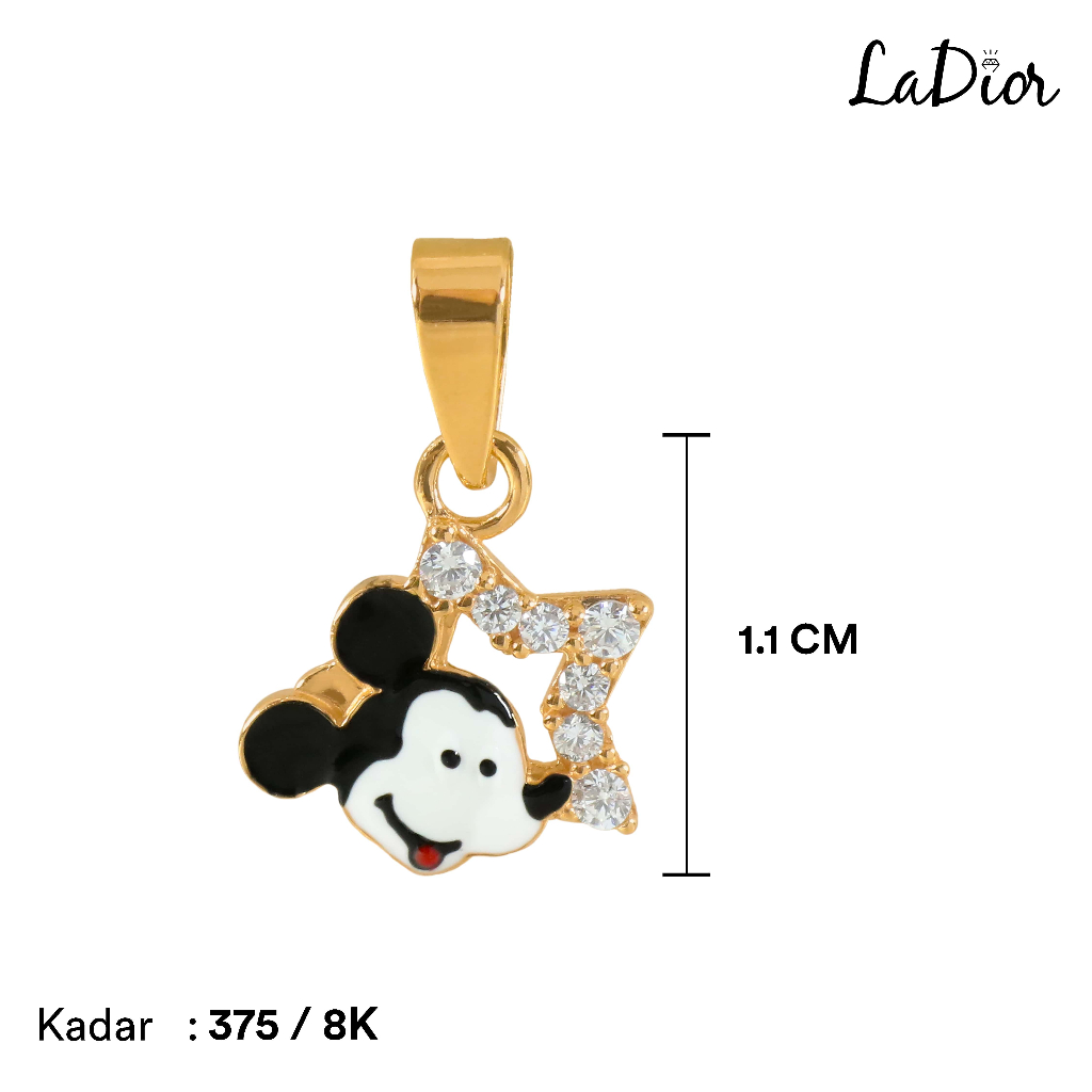 LADIOR - Liontin Anak Emas Asli kadar 375 Mickey Mouse Enamel Bintang Permata - 055 - 8K - Yellow Go