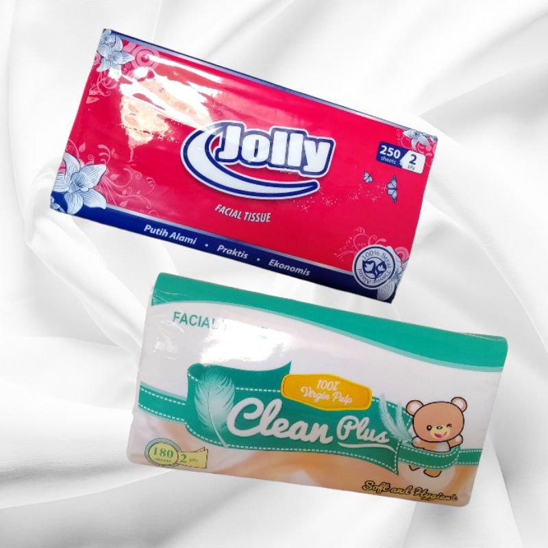 Tisu CLEAN PLUS 180 Sheet 2 ply Tisu NICE 180 Sheets 2 Ply/ Facial Tissue JOLLY 250 Sheet 2 ply