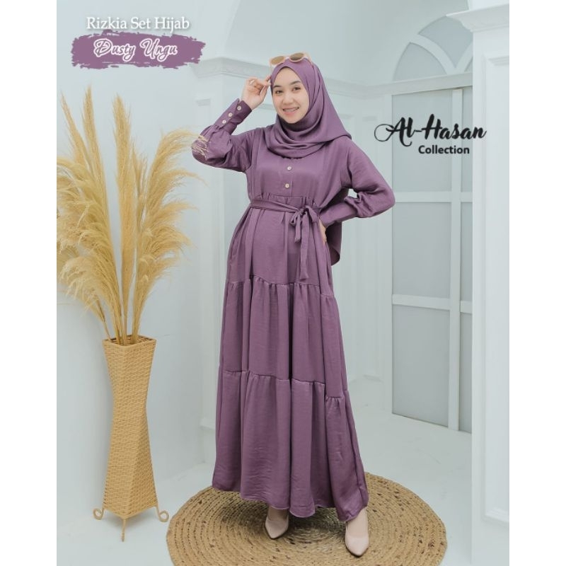 RIZKIA SET PASHMINA ORIGINAL AL HASAN COLLECTION/SET HIJAB AL HASAN/GAMIS SET PASHMINA BY AL HASAN