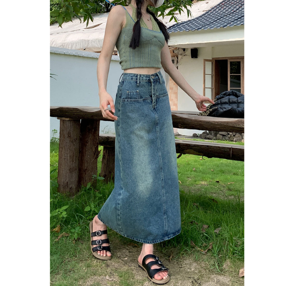 Rok Denim Kekinian HighWaist A Line Skirt Premium Import Denim Pinggang Tinggi Rok Panjang