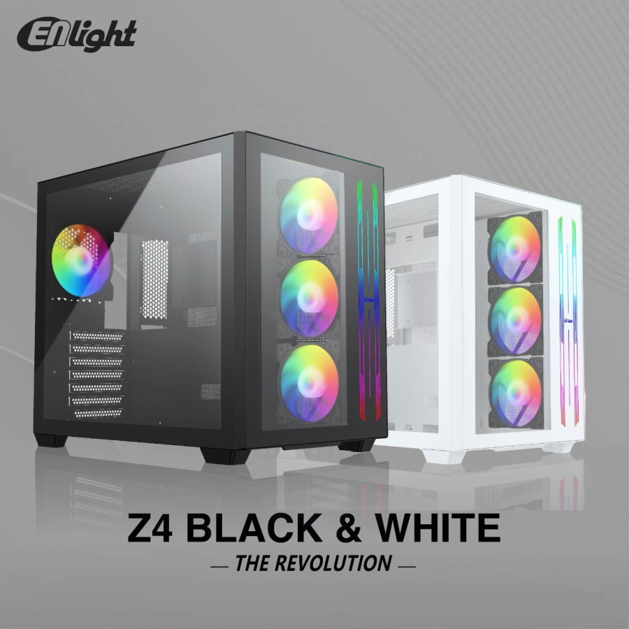 GAMING CASE ENLIGHT FPMAX Z4 WHITE + 3 Fan Innering - ATX