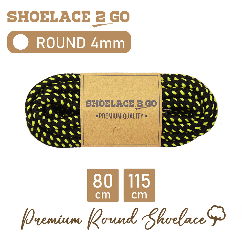 SHOELACE 2 GO PREMIUM TALI SEPATU MOTIF BULAT ROUND N19 - BLACK YELLOW - 4MM - 80CM 115CM