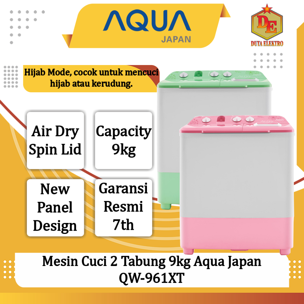 Mesin Cuci 2 Tabung 9kg Aqua Japan QW 961 XT