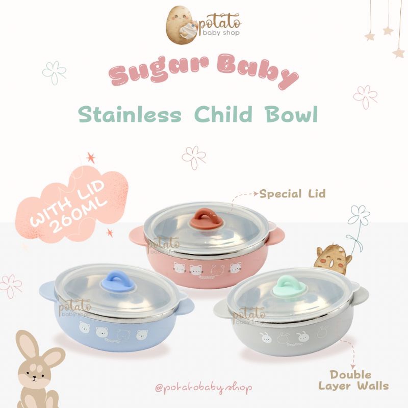 Sugar Baby Stainless Steel Childern Bowl With Lid/ Mangkok Stainless anak