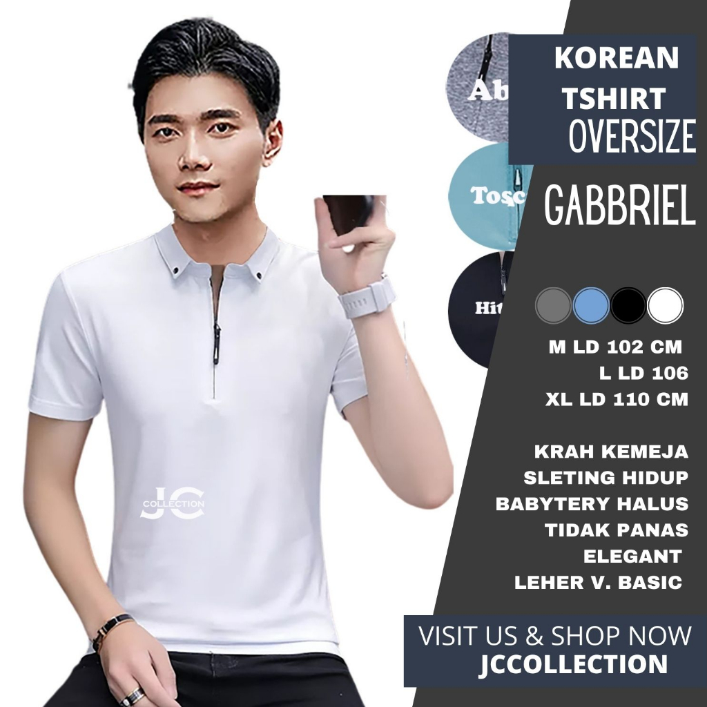 Tshirt Pria Oversize Kaos Lengan pendek Pria Gaya Korea variasi kancing Giddeon - JCCollections