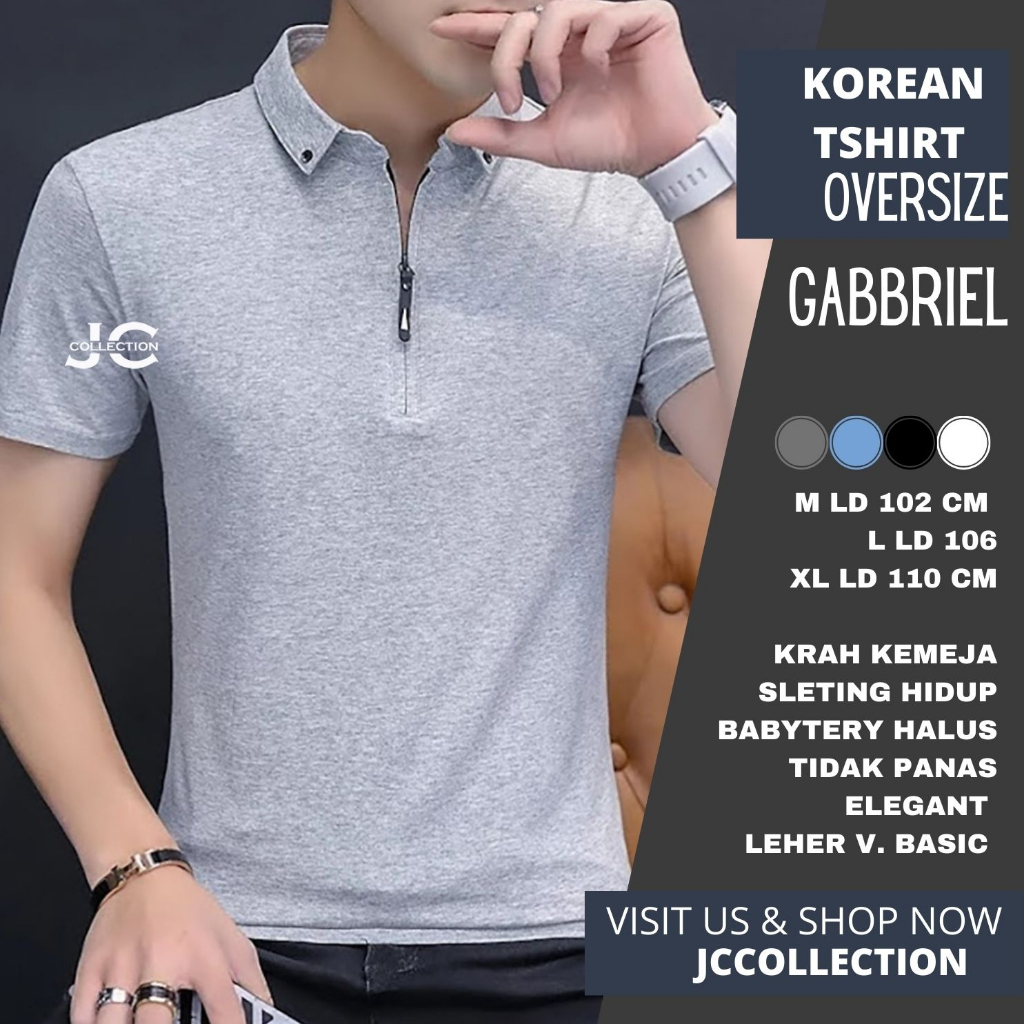 Tshirt Pria Oversize Kaos Lengan pendek Pria Gaya Korea variasi kancing Giddeon - JCCollections