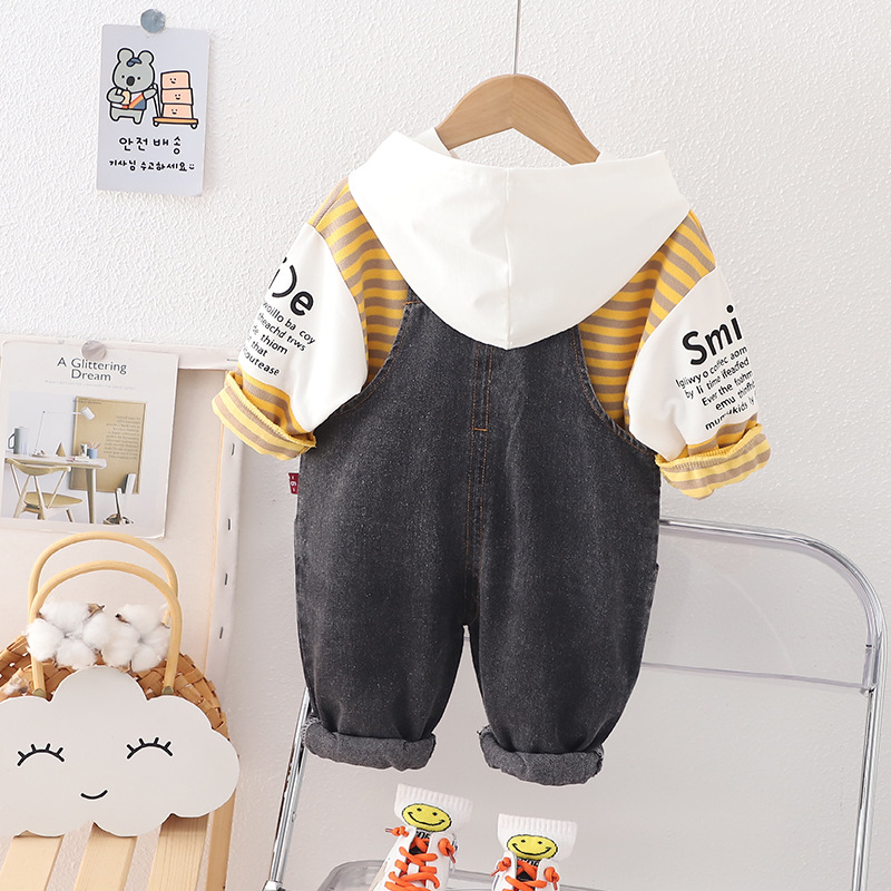 Baju Kodok Anak Laki Laki Setelan NIC0LA 3in1 Kaos Hoodie Lengan Panjang dan Overall Jeans Anak