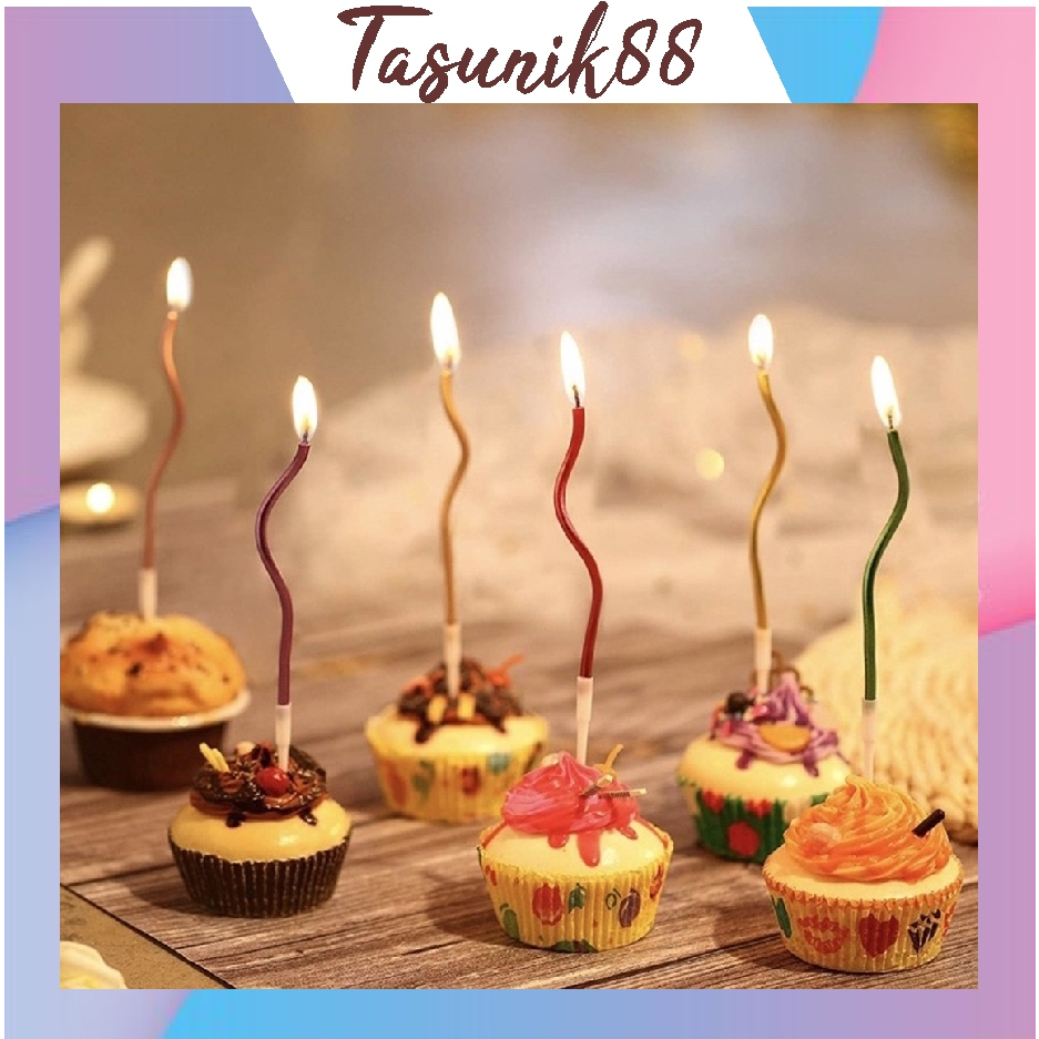 ⭐TasUnik88⭐ 6pcs Lilin Chrome Curly Panjang/Lilin Spiral Twist/Lilin Ulang Tahun/Birthday Candle R90