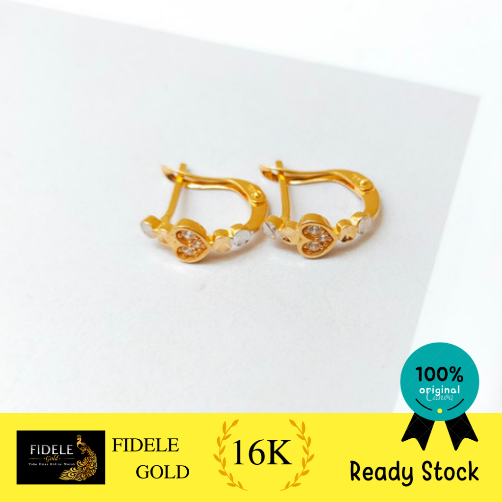 Anting klep love hati variasi emas tua 16karat toko emas surabaya