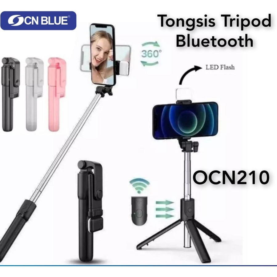 Ocean Blue OCN F210 Tripod Tongsis LED Remote Bluetooth Selfie Stick Tripod Tongsis