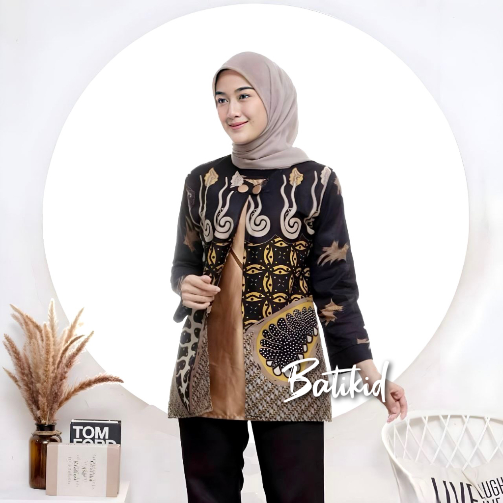 Batikid - Atasan Batik Wanita Kekinian - Blouse Bolero Kombinasi - Melody Hitam