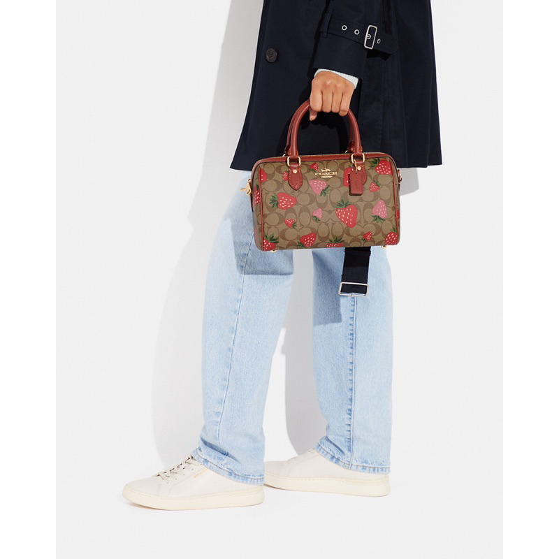 Coach Rowan Satchel In Signature Canvas With Wild Strawberry Print (CH 511)